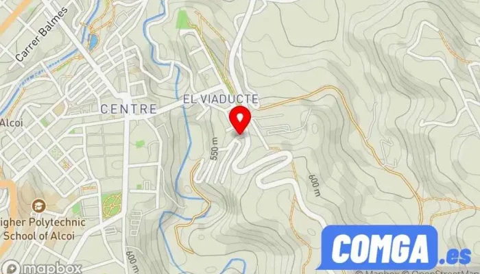 mapa de Cerrajería Castelló Instalación de persianas, Carpintería metálica y de aluminio, Taller de instalación de puertas y ventanas en Alcoi