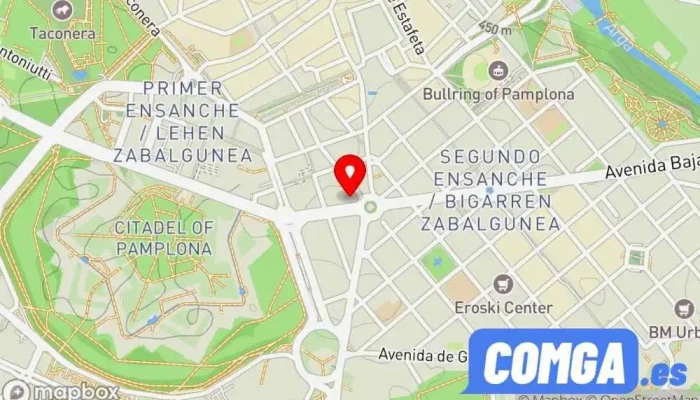 mapa de CERRAJERÍA IRUÑA - Cerrajería Urgencias Pamplona Cerrajero, Servicio de duplicación de llaves, Tienda de cajas fuertes en Pamplona