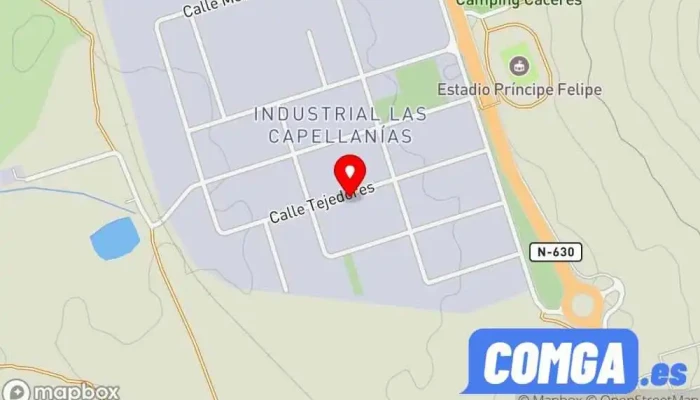 mapa de Construcciones Metálicas Adolfo Moreno Cerrajero, Empresa constructora en Cáceres