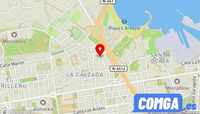 mapa de El Arbeyal - reparación de calzado, llaves, mandos de garaje, afilados Zapatero, Servicio de duplicación de llaves, Servicio de reparación de cuero, Servicio de afilado, Servicio de limpieza de calzado en Gijón