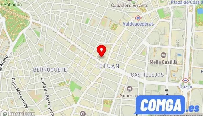 mapa de Reparación de Calzado y Cerrajería Mercado Tetuán Servimaxi Express Zapatero, Taller de reparación de botas, Tienda de bolsos, Artesanía, Servicio de duplicación de llaves, Cerrajero, Proveedor de sistemas de seguridad en Madrid