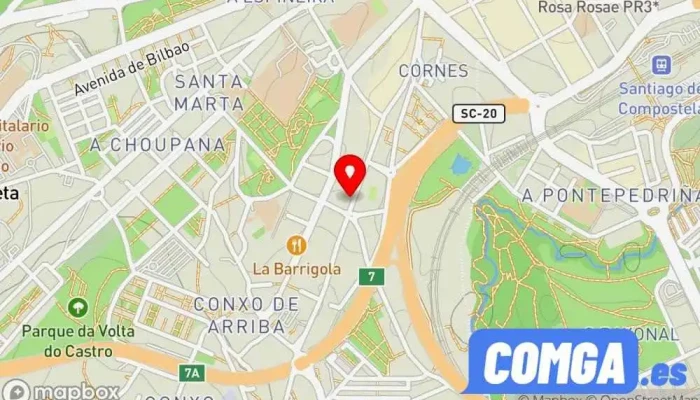 mapa de SOLUCIONES MERLIN Cerrajero, Instalación de persianas, Electricista, Empresa de climatización, Carpintería metálica y de aluminio, Tienda de ventanas de plástico, Fontanero, Servicio de instalación de ventanas en Santiago de Compostela
