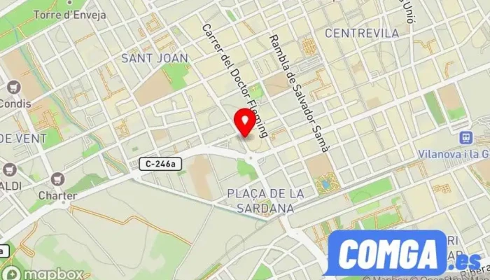 mapa de Viedma Serralleria Tècnica Cerrajero, Botiga de portes, Servei de serralleria d’urgències, Servicio de duplicación de llaves, Botiga de panys, Proveedor de sistemas de seguridad en Vilanova i la Geltrú